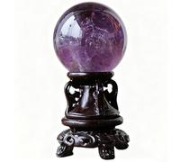 BKGWCSOR Stone Crystal Ball with Wood Stand Divination Sphere for Home Office Decor Semi Precious, Amethyst Hand-Made for Decoration,60mm