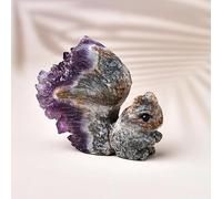 BKGWCSOR Uruguayan Amethyst Cluster Squirrel Ornaments Chrysanthemum Crystal raw Stone Carving Home Living Room Decorations,Purple,54x45mm