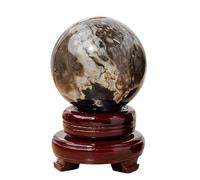 BKGWCSOR Volcanic Agate Ball Quartz Crystal Sphere +Base,55~65mm