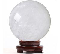 BKGWCSOR White Calcite Ball Quartz Crystal Sphere with Wooden Stand, Stones Minerals Specimens Gem Stone for, Divination, Home Decoration,Diameter2.8
