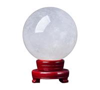 BKGWCSOR White Crystal Ball Quartz Sphere with Wooden Base Feng Shui for Divination Photography Decoration,8cm
