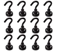 Bkinsety 12Pack Magnetic Hooks Strong Powerful Hanging Hooks for Kitchen Bathroom Bedroom Garage Lockers Office (Black)