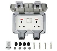 Bkiyougo Double Outdoor Socket Waterproof Outside Plug Socket Weatherproof IP66 Wall Electrical Outlet, 13Amp 2Gang Storm Switched Power Socket Box