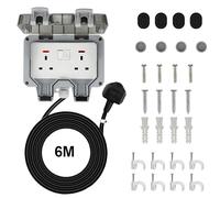 Bkiyougo Double Socket, outdoor sockets waterproof IP66 with 6M Extension Lead, Weatherproof Outdoor Plug Sockets, Exterior Wall Garden, 2 Gang Storm Switched Socket Outside Power Socket