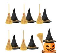 Bkljkf Witch Hat Decoration, Black Witch Hats with Brushwood Broom, Miniature Broom for Decoration, Children, Adults, , Girls, , Birthday, Wedding Decoration