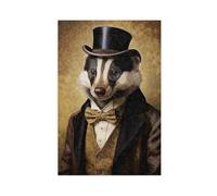 BKNSLJH Badger Wall Art Print__ Vintage Painting Style Portrait of Badger in Victorian Gentleman Canvas Poster Wall Art Decor Print Picture Paintings Decoration 16x24inch(40x60cm)