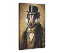 BKNSLJH Badger Wall Art Print__ Vintage Painting Style Portrait of Badger in Victorian Gentleman Canvas Poster Wall Art Decor Print Picture Paintings Decoration 24x36inch(60x90cm)