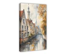 BKNSLJH Bruges Belgium Watercolor Print_ Travel Poster, Home Decor Canvas Poster Wall Art Decor Print Picture Paintings Decoration 16x24inch(40x60cm)