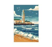 BKNSLJH Casablanca, Morocco Art Print, Hassan II Mosque And Art Deco Architecture Canvas Poster Bedroom Decor Landscape Office Room Decor Gift 16x24inch(40x60cm)