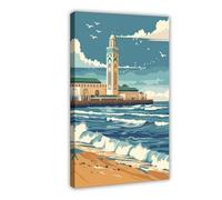 BKNSLJH Casablanca, Morocco Art Print, Hassan II Mosque And Art Deco Architecture Canvas Poster Wall Art Decor Print Picture Paintings Decoration 12x18inch(30x45cm)