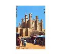 BKNSLJH Djenné Mosque Illustration, Mali Kingdom Architecture Art Print, Canvas Poster Wall Art Decor Print Picture Paintings Decoration 20x30inch(50x75cm)