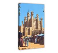 BKNSLJH Djenné Mosque Illustration, Mali Kingdom Architecture Art Print, Canvas Poster Wall Art Decor Print Picture Paintings Decoration 08x12inch(20x30cm)