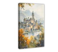 BKNSLJH Edinburgh Castle Watercolor Print_ Scotland Travel Art Canvas Poster Bedroom Decor Landscape Office Room Decor Gift 24x36inch(60x90cm)