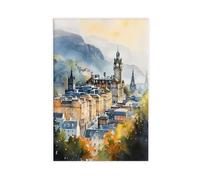 BKNSLJH Edinburgh Castle Watercolor Print_ Scotland Travel Poster Canvas Poster Bedroom Decor Landscape Office Room Decor Gift 08x12inch(20x30cm)