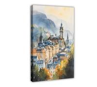 BKNSLJH Edinburgh Castle Watercolor Print_ Scotland Travel Poster Canvas Poster Wall Art Decor Print Picture Paintings Decoration 24x36inch(60x90cm)