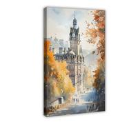 BKNSLJH Edinburgh Castle Watercolor Print_ Vintage Scottish Travel Poster Canvas Poster Wall Art Decor Print Picture Paintings Decoration 20x30inch(50x75cm)