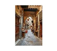 BKNSLJH Fes Medina Labyrinth Art Print, Ancient Architecture And Markets Canvas Poster Bedroom Decor Landscape Office Room Decor Gift 16x24inch(40x60cm)