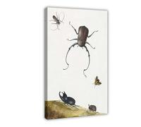 BKNSLJH Four Beetles And A Flying Stink Bug - Nicolaas Struyck Botanical Print Canvas Poster Bedroom Decor Landscape Office Room Decor Gift 16x24inch(40x60cm)