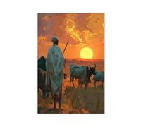 BKNSLJH Fulani Herder, Traditional Clothing, Cattle, Vast Sahel Landscape Canvas Poster Wall Art Decor Print Picture Paintings Decoration 20x30inch(50x75cm)