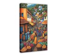 BKNSLJH Illustration Ghana Marketplace, Colorful Painting Farm Market, Canvas Poster Wall Art Decor Print Picture Paintings Decoration 08x12inch(20x30cm)