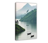 BKNSLJH Lake Kivu, Tranquil Waters, Rolling Green Hills Canvas Poster Bedroom Decor Landscape Office Room Decor Gift 08x12inch(20x30cm)
