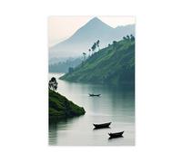BKNSLJH Lake Kivu, Tranquil Waters, Rolling Green Hills Canvas Poster Bedroom Decor Landscape Office Room Decor Gift 24x36inch(60x90cm)