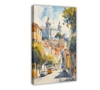 BKNSLJH Lisbon Portugal Watercolor Painting_ Travel Poster Art Decor Canvas Poster Wall Art Decor Print Picture Paintings Decoration 12x18inch(30x45cm)