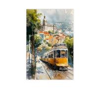 BKNSLJH Lisbon Tram Watercolor Print_ Portugal Travel Poster Canvas Poster Wall Art Decor Print Picture Paintings Decoration 20x30inch(50x75cm)