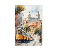 BKNSLJH Lisbon Watercolor Painting_ Portugal Travel Art Print Canvas Poster Bedroom Decor Landscape Office Room Decor Gift 08x12inch(20x30cm)