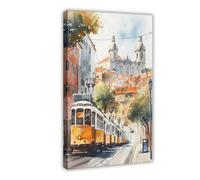 BKNSLJH Lisbon Watercolor Painting_ Portugal Travel Art Print Canvas Poster Bedroom Decor Landscape Office Room Decor Gift 20x30inch(50x75cm)