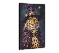 BKNSLJH Magical Portrait Art Print Witch Leopard Mystical Witch Renaissance Leopard Painting Canvas Poster Wall Art Decor Print Picture Paintings Decoration 08x12inch(20x30cm)