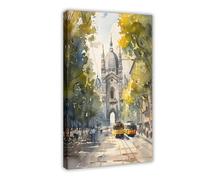 BKNSLJH Milan Watercolor Painting_ Italy Travel Poster, Custom Text Available Canvas Poster Bedroom Decor Landscape Office Room Decor Gift 08x12inch(20x30cm)