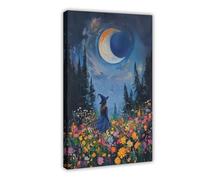 BKNSLJH Moon Above The Witch with Wild Flowers And The Forest Art Print Canvas Poster Wall Art Decor Print Picture Paintings Decoration 16x24inch(40x60cm)