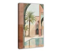 BKNSLJH Moroccan Palm Tree by The Pool Art Print Canvas Poster Bedroom Decor Landscape Office Room Decor Gift 24x36inch(60x90cm)