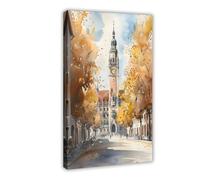 BKNSLJH Munich Germany Watercolor Print_ European Travel Poster Canvas Poster Bedroom Decor Landscape Office Room Decor Gift 16x24inch(40x60cm)