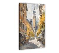 BKNSLJH Munich Watercolor Painting_ Germany City Street Art Travel Poster Canvas Poster Wall Art Decor Print Picture Paintings Decoration 12x18inch(30x45cm)
