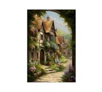BKNSLJH Old English Cottages in A Village Scene Art Print Old Romantic Cottagecore, Sleepy Village Canvas Poster Wall Art Decor Print Picture Paintings Decoration 20x30inch(50x75cm)