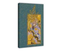 BKNSLJH Persian Miniature Painting_green And Gold Islamic Art Print Canvas Poster Bedroom Decor Landscape Office Room Decor Gift 12x18inch(30x45cm)