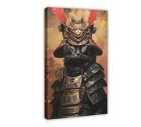 BKNSLJH Samurai Armor Warrior Cat Canvas Poster Bedroom Decor Landscape Decor Gift 16x24inch(40x60cm)