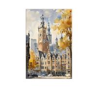 BKNSLJH The Hague Watercolor Painting_ Dutch Cityscape Art Print Canvas Poster Bedroom Decor Landscape Office Room Decor Gift 12x18inch(30x45cm)