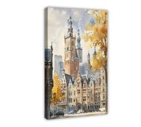 BKNSLJH The Hague Watercolor Painting_ Dutch Cityscape Art Print Canvas Poster Bedroom Decor Landscape Office Room Decor Gift 12x18inch(30x45cm)