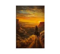 BKNSLJH The Old West American Frontier Lone Cowboy Art Print Western Painting, Canvas Poster Bedroom Decor Landscape Office Room Decor Gift 24x36inch(60x90cm)