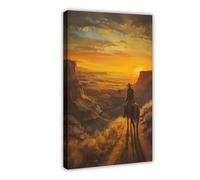 BKNSLJH The Old West American Frontier Lone Cowboy Art Print Western Painting, Canvas Poster Bedroom Decor Landscape Office Room Decor Gift 16x24inch(40x60cm)