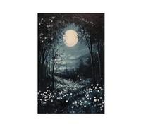 BKNSLJH Timeless Moody Moon over Forest Art Print Cottagecore Elegant Moody Night over The Forest, Canvas Poster Bedroom Decor Landscape Office Room Decor Gift 24x36inch(60x90cm)