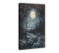 BKNSLJH Timeless Moody Moon over Forest Art Print Cottagecore Elegant Moody Night over The Forest, Canvas Poster Bedroom Decor Landscape Office Room Decor Gift 24x36inch(60x90cm)