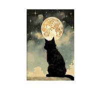BKNSLJH Vintage Art Print with Full Moon And Black Cat Mystical Celestial, Nostalgic, Luna, Canvas Poster Wall Art Decor Print Picture Paintings Decoration 12x18inch(30x45cm)