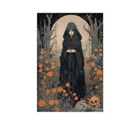 BKNSLJH Witch And Flowers Under The Full Moon Art Print Magical, Mystical Witch Canvas Poster Wall Art Decor Print Picture Paintings Decoration 20x30inch(50x75cm)