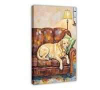 BKNSLJH Yellow Labrador Retriever on Couch Framed Canvas Poster Bedroom Decor Landscape Decor Gift 20x30inch(50x75cm)