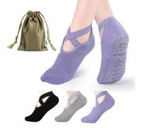 BKP Yoga Socks For Women,Non slip Grip Pilates Socks Suitable For Ballet,Plasticity,Dance,Home,Training, 3pairs-(1black&1grey&1purple), M