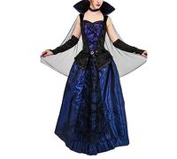BKPAPTXY Adult Halloween Vampire Costume Women Mens Vampire Long Sleeve Cape Cosplay Outfits Halloween Fancy Dress (Blue Vampire Queen, One Size)